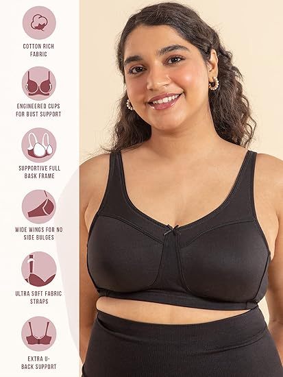 NYKD Women’s Cotton Non-Padded Wire-Free Casual Full Coverage Minimizer Bra